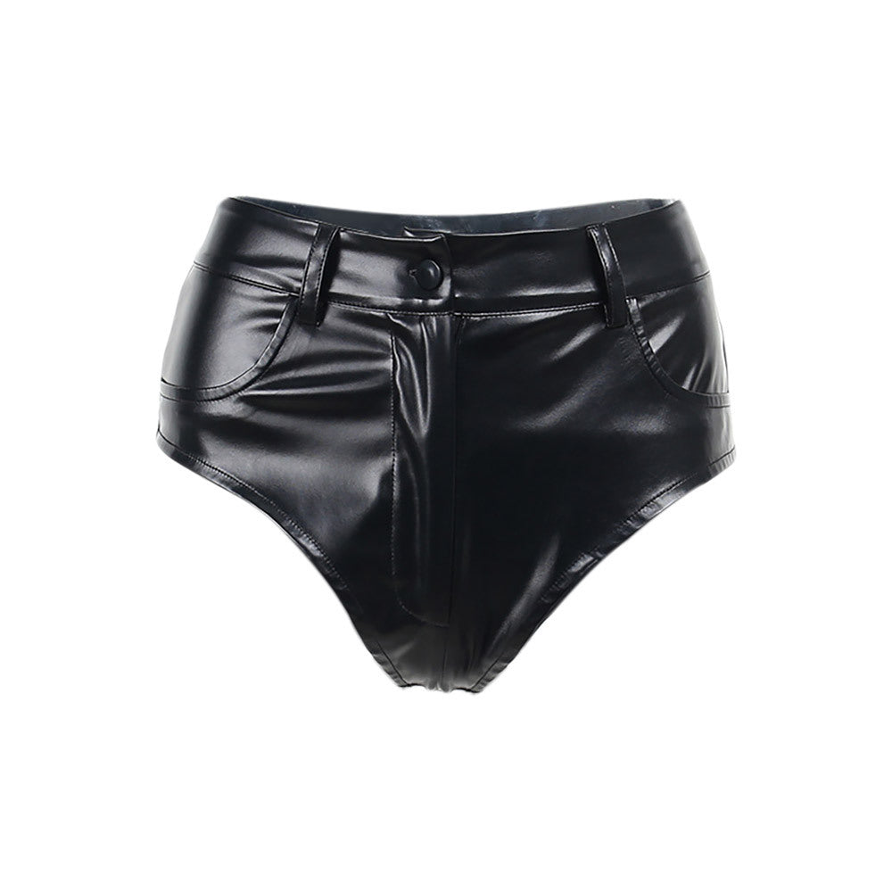 Leather Shorts Women Autumn Winter High Waist Hip Faux Leather Base Elasticity Tight Sexy  Pants Ultra Short Leather Pants