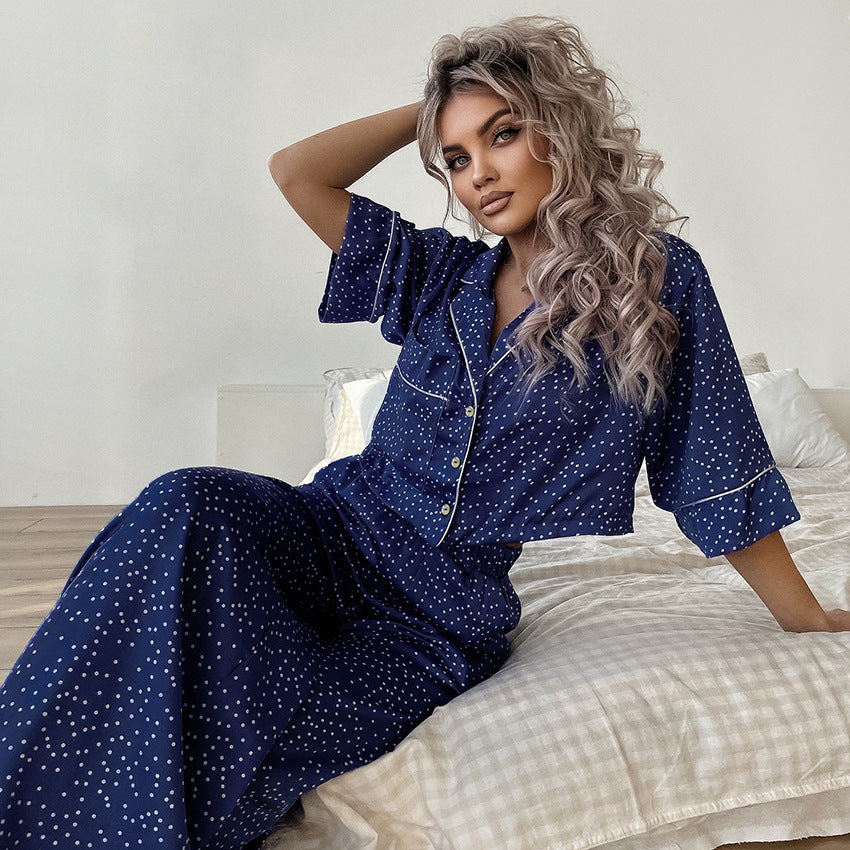 Polka Dot Pajamas  Summer Thin Cotton Silk Starry Sky Outer Wear Women Home Clothes