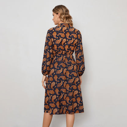 Printing A Line Long Sleeve Floral Shirt Dress