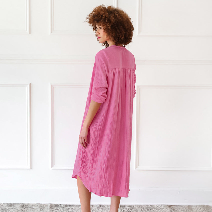 Simple Loose Pink Maxi Dress Ladies Homewear Women