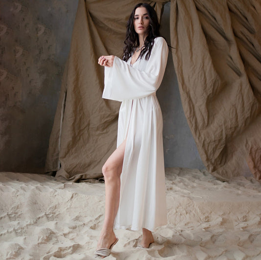 Summer Artificial Silk Bathrobe Sexy Casual Women  Pajamas Casual Wear Thin Morning Gowns