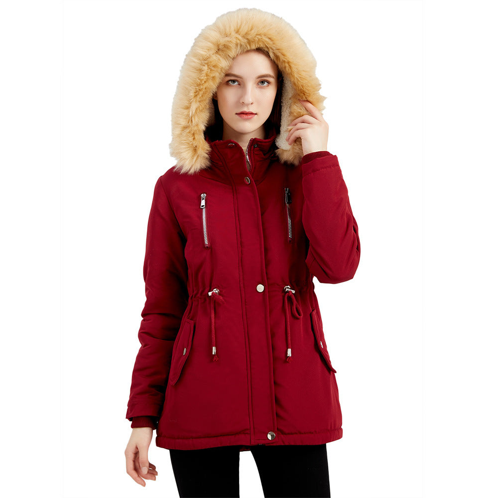 Autumn Winter  Women Clothing Thick Lambskin Cotton-Padded Coat Women Loose Women Cotton Clothes Removable Hat Fleece Padded Coat