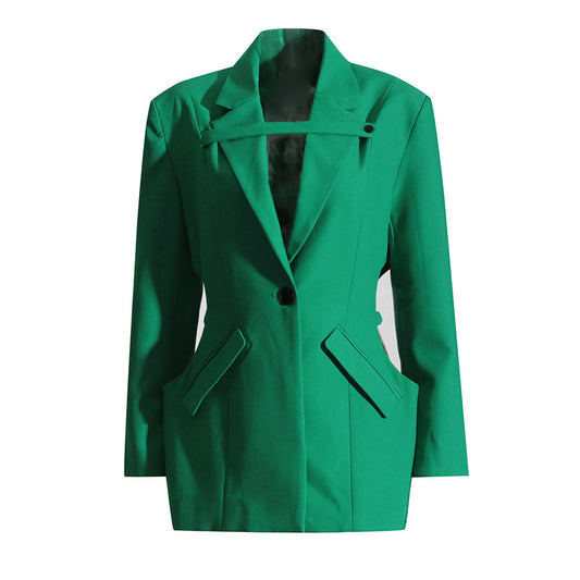 Autumn Mid Length Blazer Niche Waist Hollow Out Cutout  Elegant Small Blazer