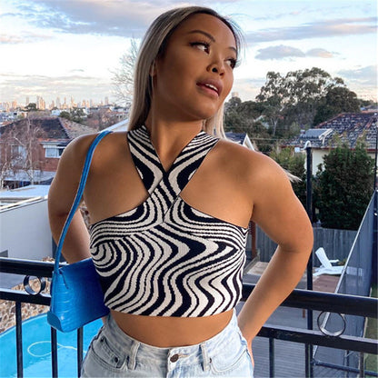 Zebra Pattern I Shaped Knitted Vest Summer Inner Wear Strapless Sexy Short Top for Women