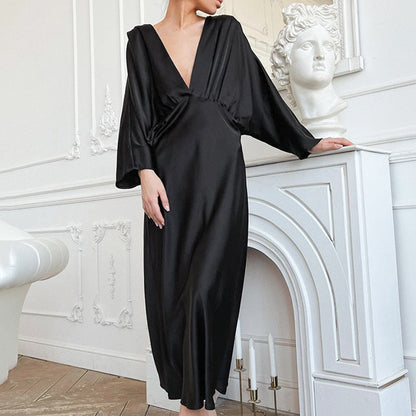 Fall Women  Clothing Dress High Sense Office V neck Dress High Waist French Simplicity
