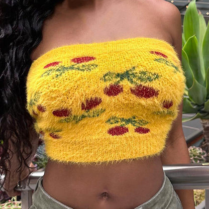 Knitted Plush Floral Tube Top Autumn Sexy Sexy Slim Fit Inner Wear Sweater Vest