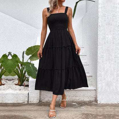 Summer Women Clothing Solid Color Spaghetti Straps Sleeveless Dress