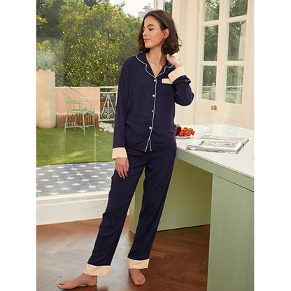 Pajamas Women Spring Autumn Simple Cardigan Long Sleeve Long Home Wear Suit