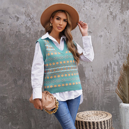 winter Sweater Vest Women Casual Loose V-neck Pullover