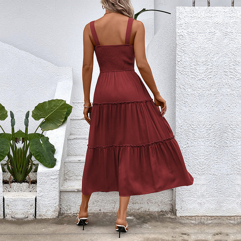 Summer Women Clothing Solid Color Spaghetti Straps Sleeveless Dress