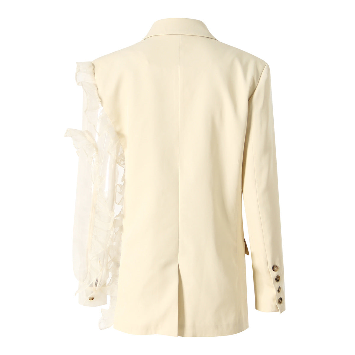 Women Spring Asymmetric Ruffled Mesh Stitching Profile Blazer