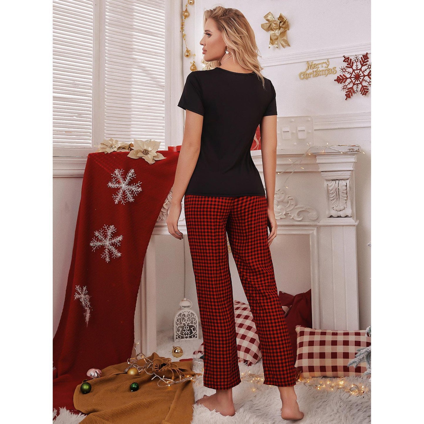 Home Wear  Christmas Atmosphere Short-Sleeved T-shirt Trousers Pajamas Suit Comfortable Can Be Worn outside