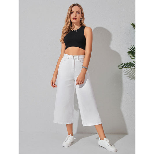Loose Jeans Office White Wide Leg Jeans Simple Trousers