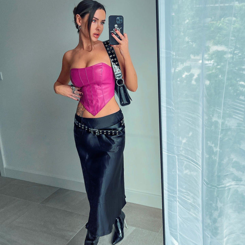 Fashionable Elegant Sexy Tube Top Faux Leather cropped Outfit Women Vest Small Tube Top Women