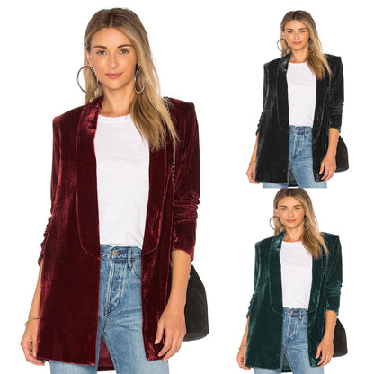 Pleuche Blazer Women Coat Slim Simple Casual All-Match  Coat Outerwear