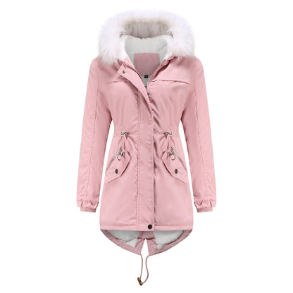 Parka Women Plus Size Mid-Length Fleece Lined Coat Women Warm with Fur Collar Loose Winter Coat Plus Size