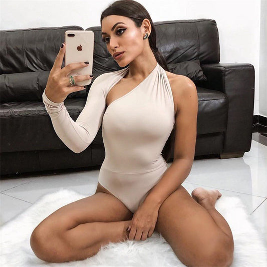 Fall Winter Women Clothing Sexy Backless Halter Long Sleeve Tight Bodysuit Women Bodysuit