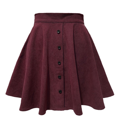 Women  Solid Color Corduroy Fall Winter Skirt Sweet Single Row Button High Waist Umbrella Skirt for Women