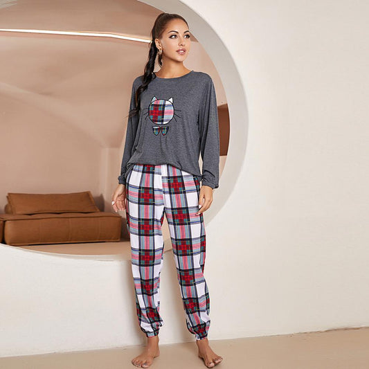 Women Pajamas Home Wear Autumn Winter Plaid Long Sleeve Homewear Suits