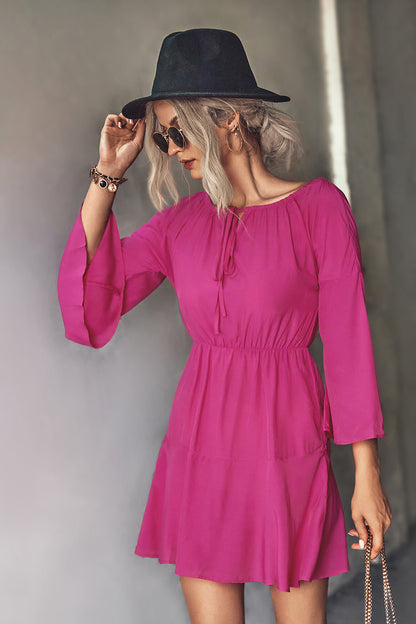 Autumn Women Clothing Classic Solid Color Stitching Tied Dress
