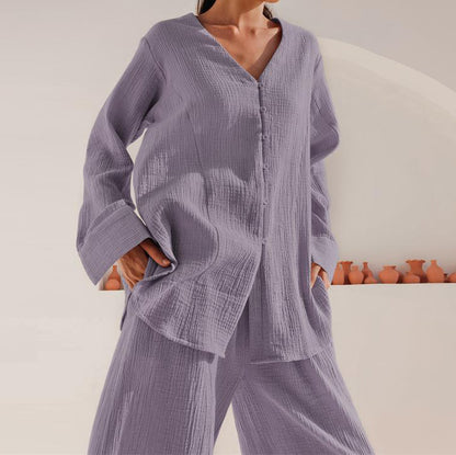Summer Cotton Long Pajamas Casual Loose Two Piece Set Women Outdoor Home Wear