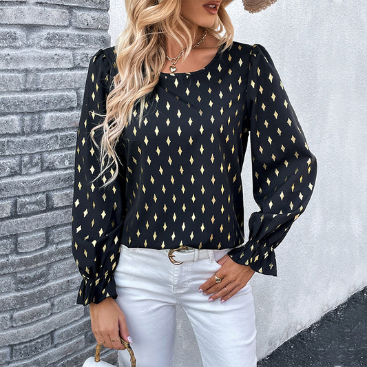 Autumn Long Sleeved Shirt Black Gilding Shirt Women