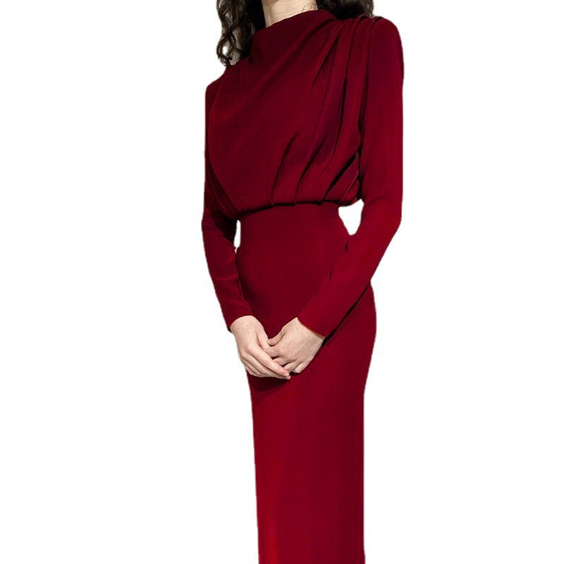 Autumn Waist-Controlled Western Solid Color Long Sleeve Dress