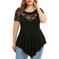 Plus Size Floral Lace Short Sleeve Irregular Hem Women's Top