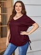 Women's Plus Size Short Sleeve Loose Drawstring Top