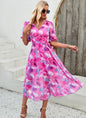 Elegant printed waist V-neck long dress