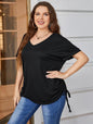 Women's Plus Size Short Sleeve Loose Drawstring Top