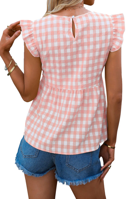 Women's Casual V-Neck Sleeveless Plaid Top