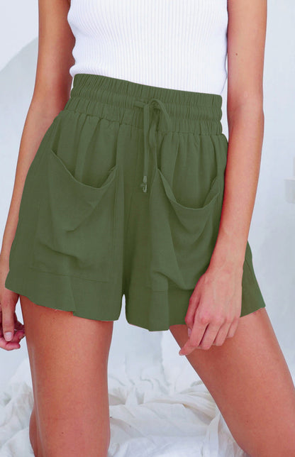 Ladies Cotton Linen High Waist Loose Wide Leg Shorts