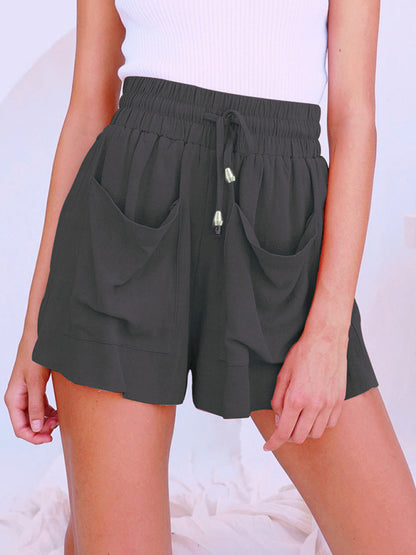 Ladies Cotton Linen High Waist Loose Wide Leg Shorts