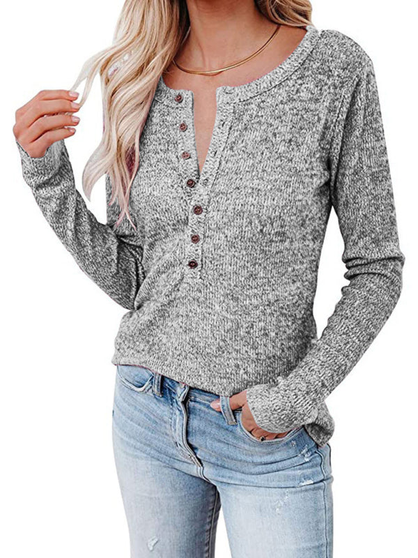 Women's Long Sleeve Henley Shirts V Neck Down Tops