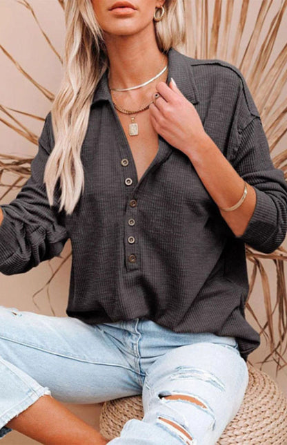 Women's Solid Color Long Sleeve Button Tops