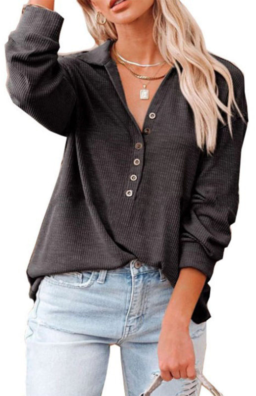 Women's Solid Color Long Sleeve Button Tops