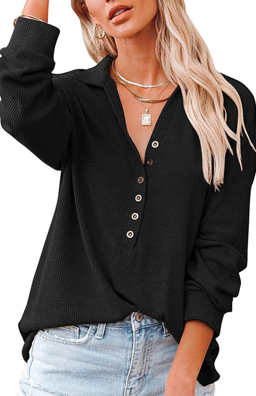 Women's Solid Color Long Sleeve Button Tops