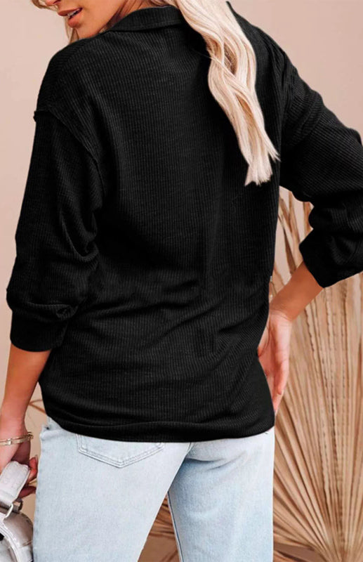 Women's Solid Color Long Sleeve Button Tops