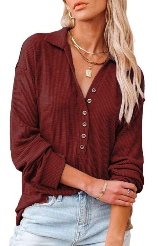 Women's Solid Color Long Sleeve Button Tops