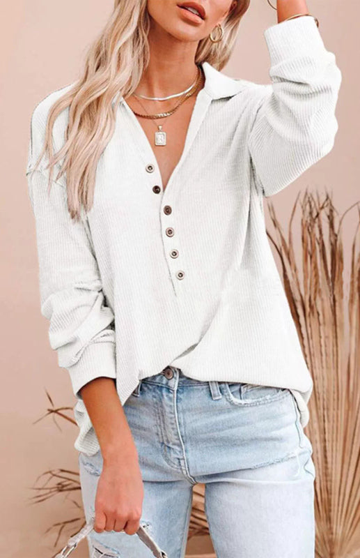 Women's Solid Color Long Sleeve Button Tops