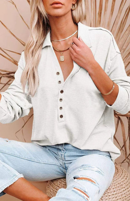 Women's Solid Color Long Sleeve Button Tops