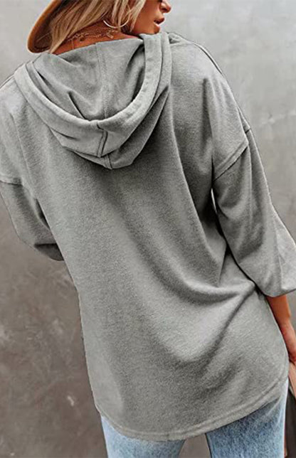 Women's Cardigan Hoodie Casual Loose Solid Color Sweatshirt