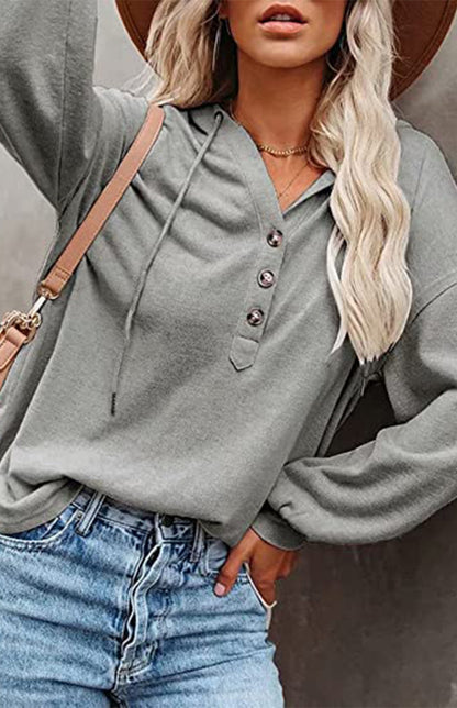 Women's Cardigan Hoodie Casual Loose Solid Color Sweatshirt