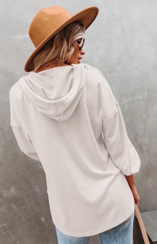 Women's Cardigan Hoodie Casual Loose Solid Color Sweatshirt