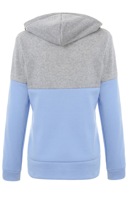 Double Zipper Color Block Hooded Long-Sleeved Plus Velvet Sweatshirt