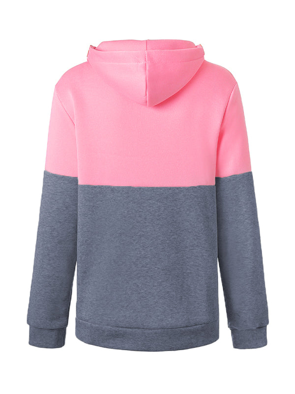 Double Zipper Color Block Hooded Long-Sleeved Plus Velvet Sweatshirt