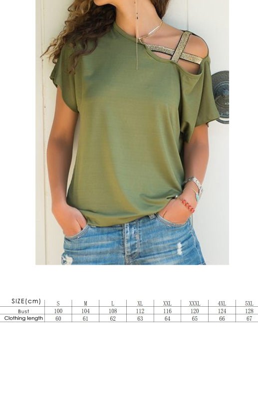 Casual Oblique Shoulder Crossed Irregular Short Sleeve T-Shirt