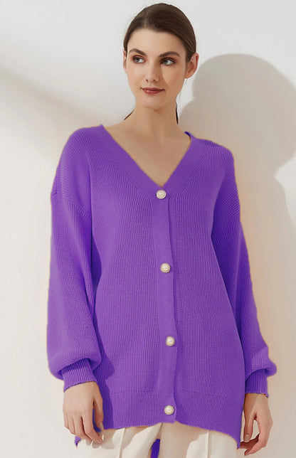 Candy Color Casual Loose Knit Button Cardigan