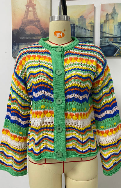 New Striped Loose Rainbow Knitted Cardigan